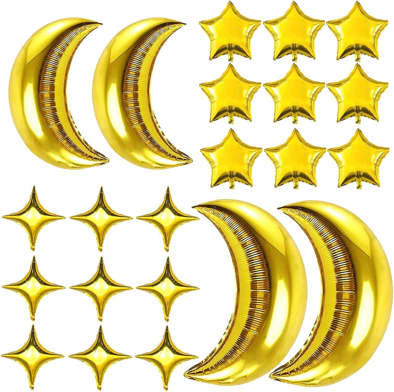 54-Pack Star & Moon Foil Balloons – 50 Gold Stars + 4 Large Moons for Baby Shower, Birthday & Wedding Party Decor